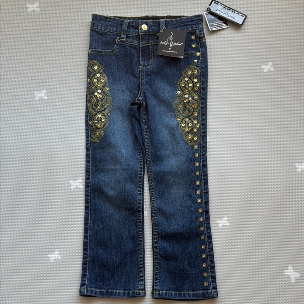 Baby Phat Blue and Gold Embellished sequin embroidery Bootcut Jeans